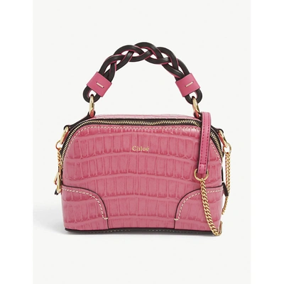 Shop Chloé Womens Hot Pink Daria Mini Crocodile-embossed Leather Cross-body Bag