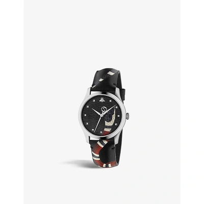 Shop Gucci Womens Black Ya1264007 Le Marché Des Merveilles Stainless-steel And Leather Quartz Watch