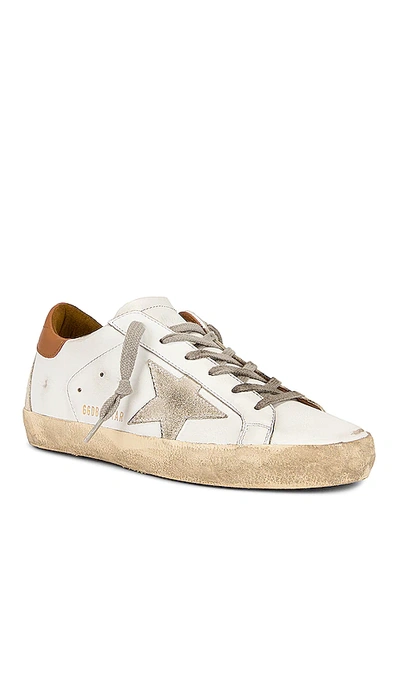 Golden Goose Super-star Sneakers With Ice-gray Suede Star And Light Brown Heel Tab Shoes In White