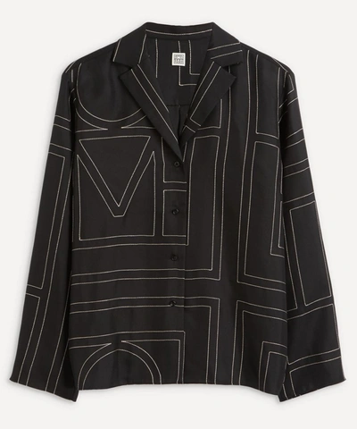 Shop Totême Monogram Silk Pyjama Shirt In Black Monogram