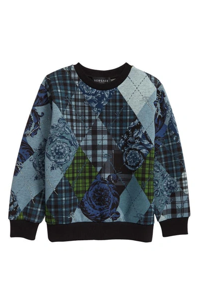 Shop Versace Kids' Barocco Argyle Neoprene Sweatshirt In Blue Light Blue