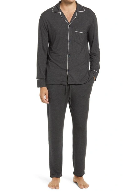 Eberjey William Contrast-piping Stretch-jersey Pyjama Set In Charcoal Heather