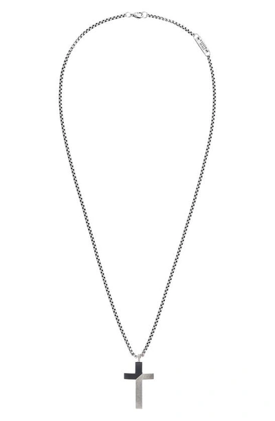 Shop Steve Madden Cross Pendant Necklace In Black/ Silver