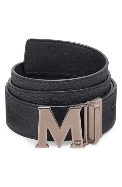 Shop Mcm Claus Reversible Leather Belt In Black