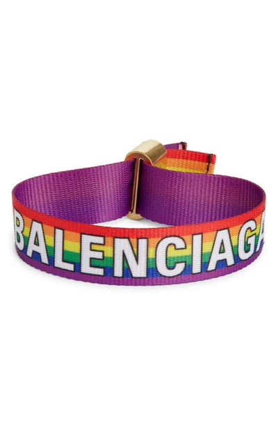 Shop Balenciaga Party Logo Rainbow Woven Bracelet In Rainbow/ Gold