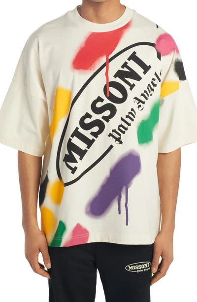 Shop Palm Angels X Missoni Logo Graphic Oversize Tee In Off White Black