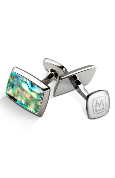 Shop M-clipr Abalone Cuff Links In Stainless Steel/ Green
