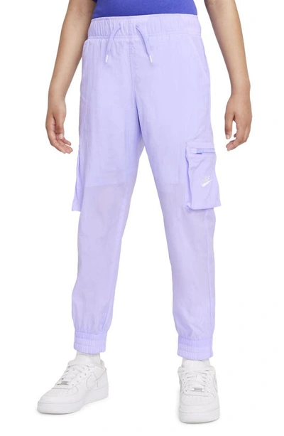Shop Nike Kids' Sportswear Woven Cargo Pants In Purple Pulse/ White
