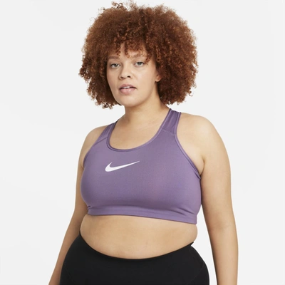 Shop Nike Swoosh Women's Medium-support Non-padded Sports Bra In Amethyst Smoke,white