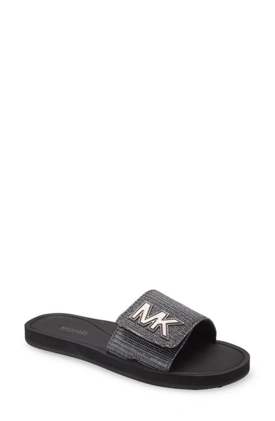 Shop Michael Michael Kors Mk Logo Slide Sandal In Gunmetal