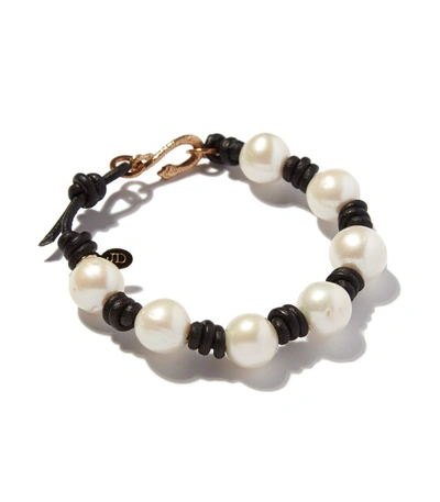 Shop Joie Digiovanni Knotted Pearl And Leather Snake Bracelet In Black With Gold