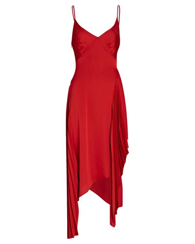Shop Monse Pleated Asymmetrical Slip Dress In Red