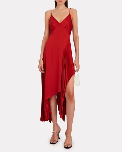 Shop Monse Pleated Asymmetrical Slip Dress In Red