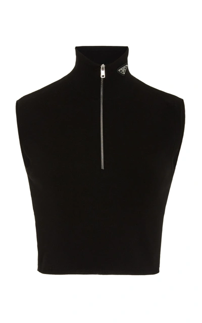 Prada Black Wool And Viscose Turtleneck Crop Top In Black