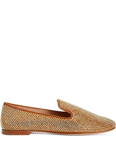 Shop Giuseppe Zanotti Lindy Crystal-embellished Loafers In Brown
