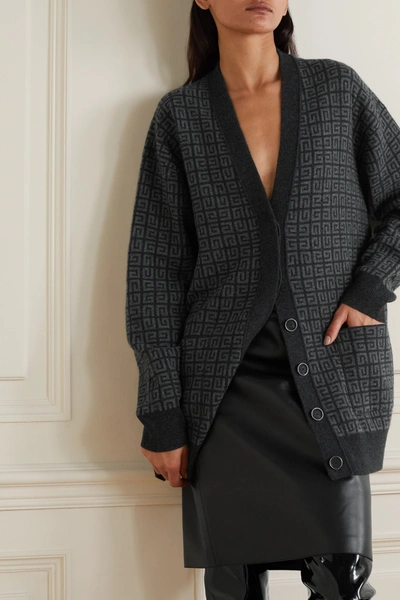 Shop Givenchy Oversized Intarsia Cashmere Cardigan In Gray