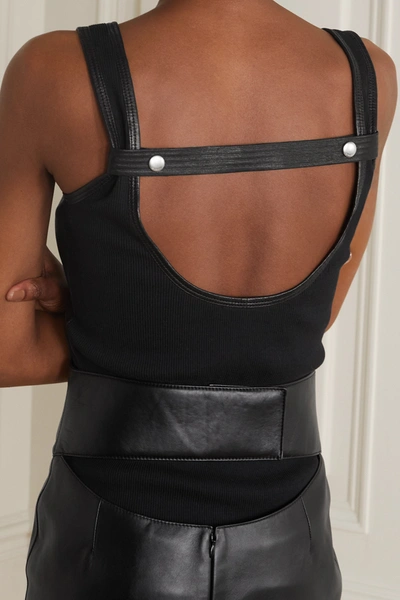 Shop Givenchy Paneled Ribbed Leather And Cotton-blend Jersey Tank In Black