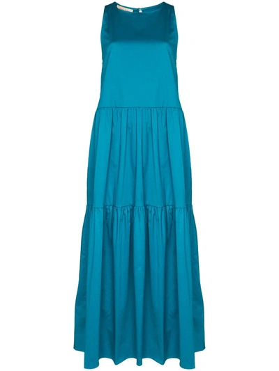 Shop Adriana Degreas Tiered Maxi Frilled Dress In Blau
