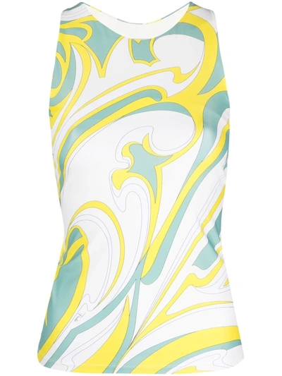 Shop Emilio Pucci Nuages-print Racerback Tank Top In Yellow