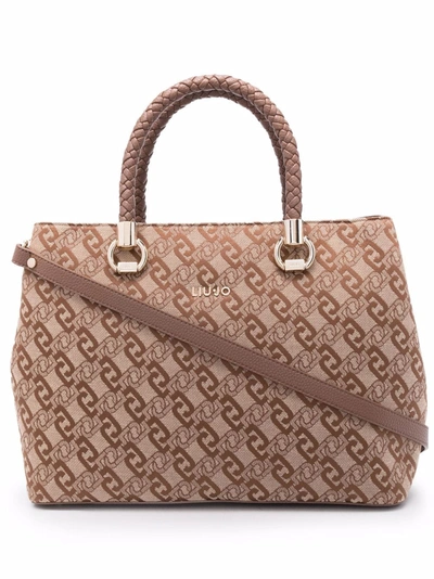 Shop Liu •jo Chain-jacquard Shoulder Bag In Braun
