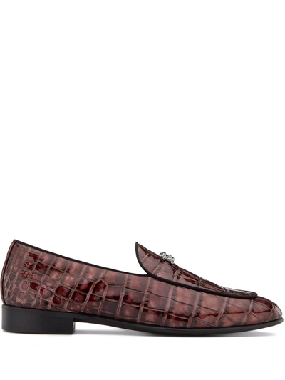 Shop Giuseppe Zanotti Bizet Textured Leather Loafers In Rot