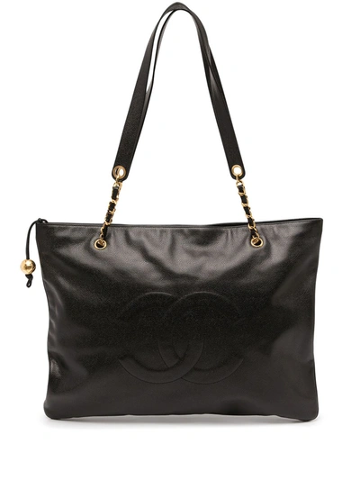 Pre-owned Chanel 1995 Jumbo Cc Tote Bag In Black