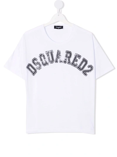 Shop Dsquared2 Teen Logo-print Cotton T-shirt In White