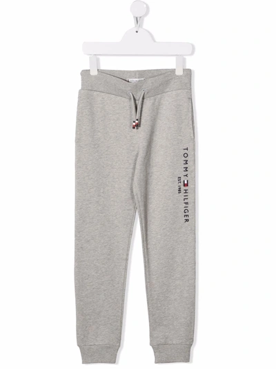 Shop Tommy Hilfiger Junior Logo-embroidered Cotton Track Pants In Grey