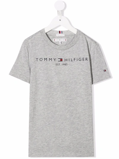 Shop Tommy Hilfiger Junior Logo Print Cotton T-shirt In Grey