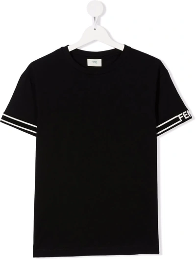 Shop Fendi Teen Stripe-trim T-shirt In Black