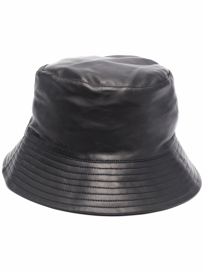 Yves Salomon Leather Bucket Hat In Black