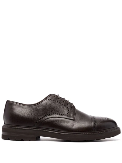 Shop Henderson Baracco Almond Toe Leather Brogues In Brown