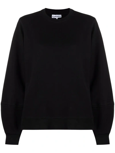 Shop Ganni Isoli Embroidered-logo Crewneck Sweatshirt In Black