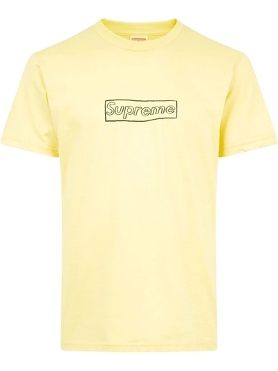 Shop Supreme X Kaws Chalk Logo T-shirt In Yellow