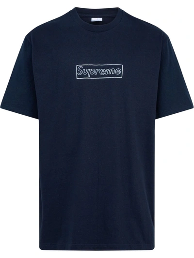 Shop Supreme X Kaws Chalk Logo Crew Neck T-shirt In Blue