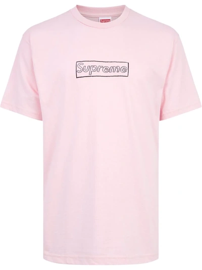 Shop Supreme X Kaws Chalk Logo Crew Neck T-shirt In Pink