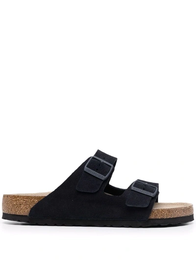Birkenstock Arizona Double-strap Leather Slides In Blue