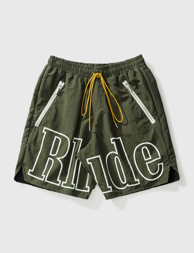Shop Rhude Logo Shorts In Green