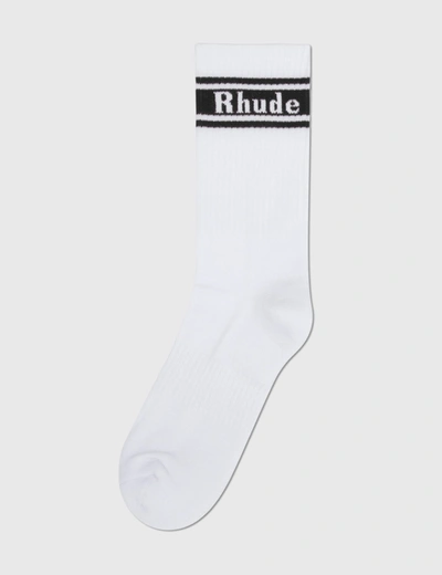 Shop Rhude Stripe Logo Socks In White