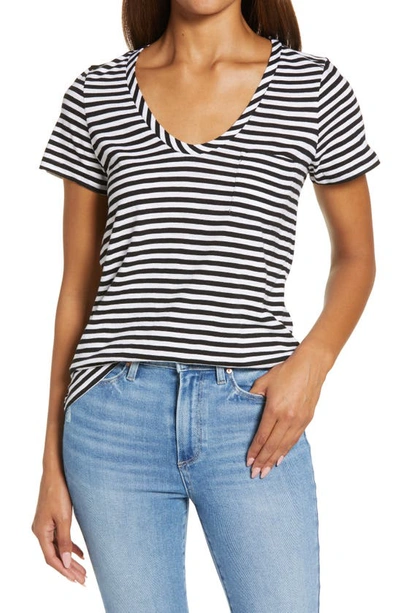 Shop Caslonr Rounded V-neck T-shirt In Black- White Stripe