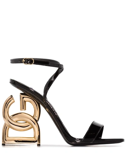 Dolce & Gabbana Keira Embellished Patent-leather Sandals In Schwarz