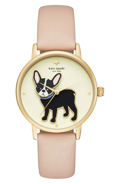 Shop Kate Spade Grand Metro Antoine Leather Strap Watch, 38mm In Nude/ Cream/ Gold