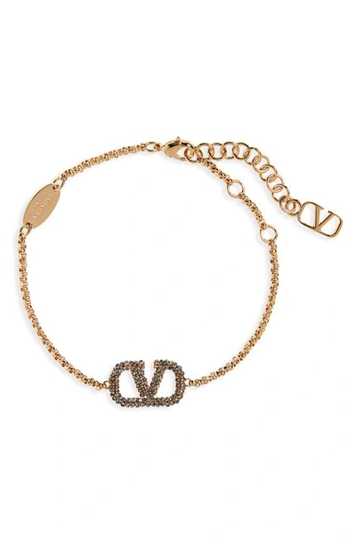 Shop Valentino Vlogo Pave Bracelet In Oro/ Black Diamond