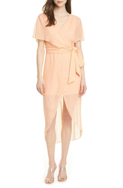 Shop Alice And Olivia Clip Dot Faux Wrap Silk & Cotton Blend Dress In Light Peach