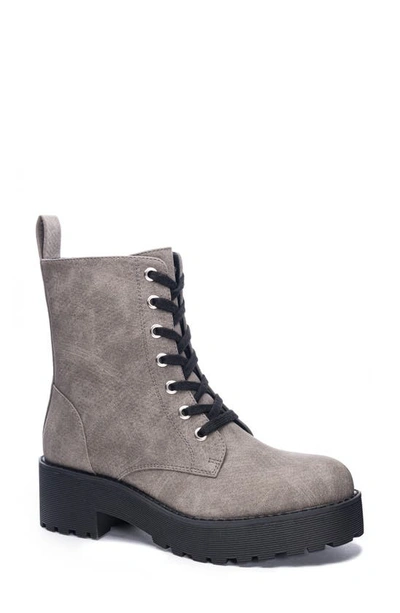 Shop Dirty Laundry Mazzy Lace-up Boot In Grey Faux Leather