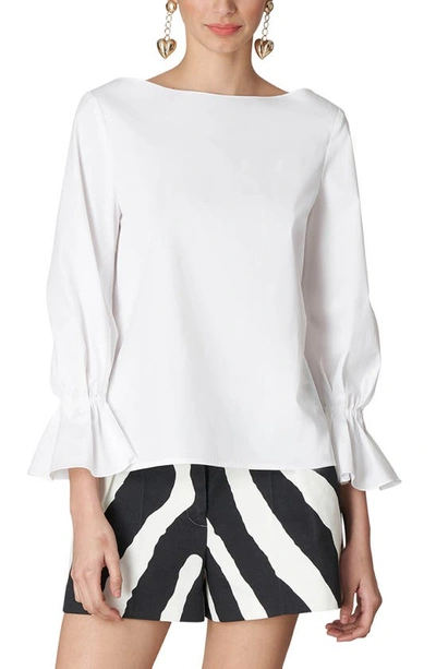 Shop Carolina Herrera Puff Sleeve Cotton Blouse In White