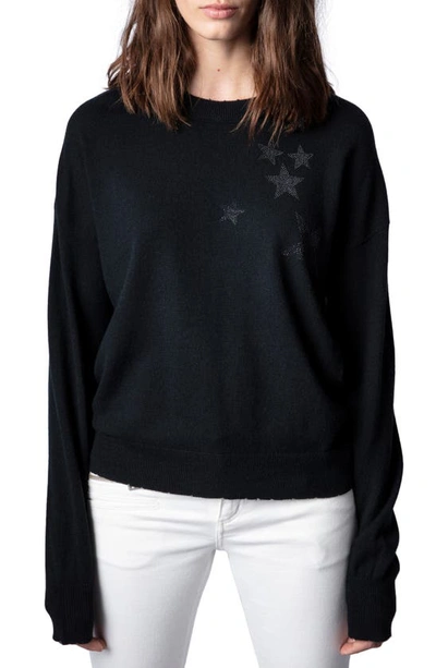 Shop Zadig & Voltaire Gaby Strass Stars Wool & Cashmere Sweater In Noir