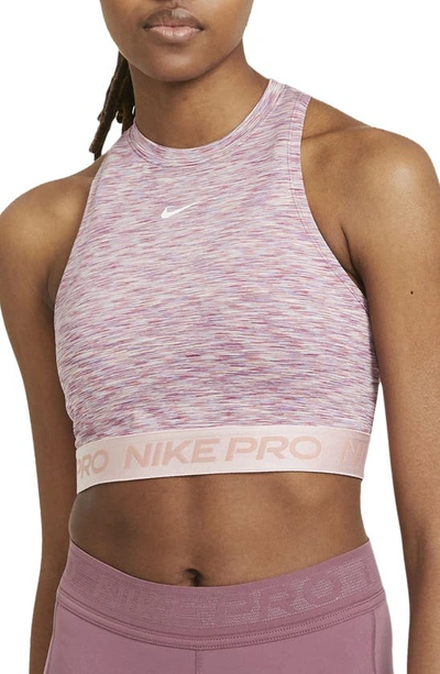 Shop Nike Pro Space Dye Crop Tank In Sweet Beet/ Pink Glaze/ White