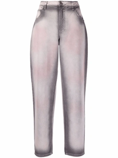 Shop Alberta Ferretti Distressed-effect Straight Trousers In Grau