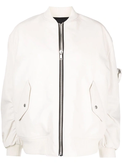 Prada Leather Bomber Jacket In White | ModeSens